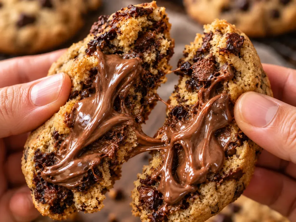 Cookie recheado com chocolate derretendo